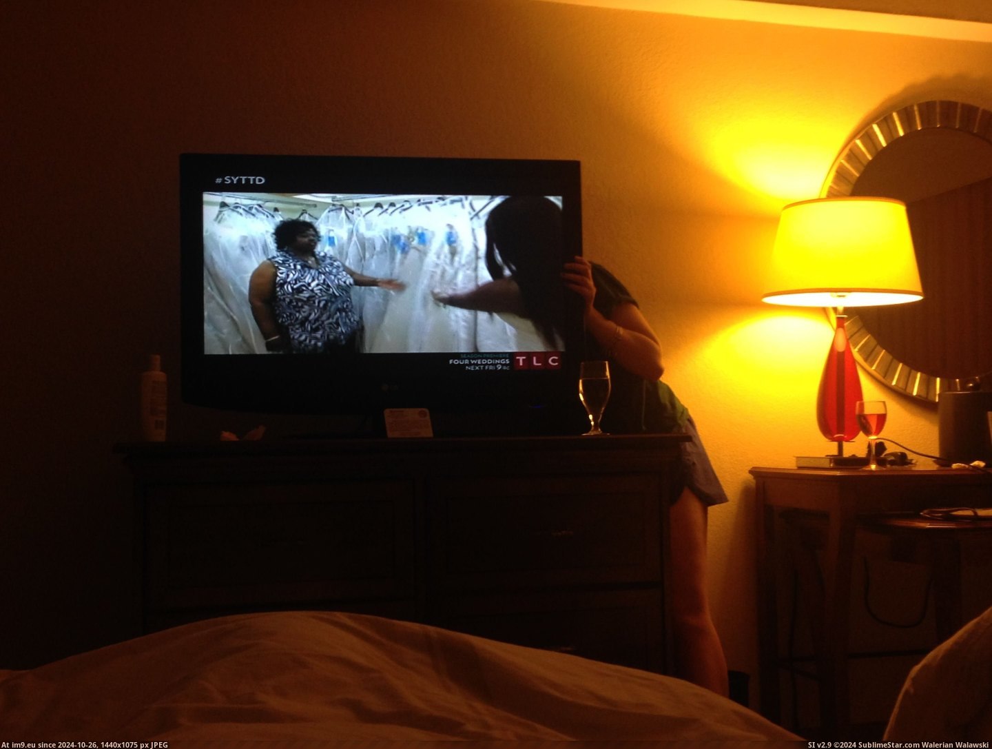 #Funny #Friend #Drunk #Ended #Fix #Dress #Hotel [Funny] Took a pic of my drunk friend trying to fix our hotel TV... and she ended up in 'Say Yes to the Dress.' Pic. (Image of album My r/FUNNY favs))