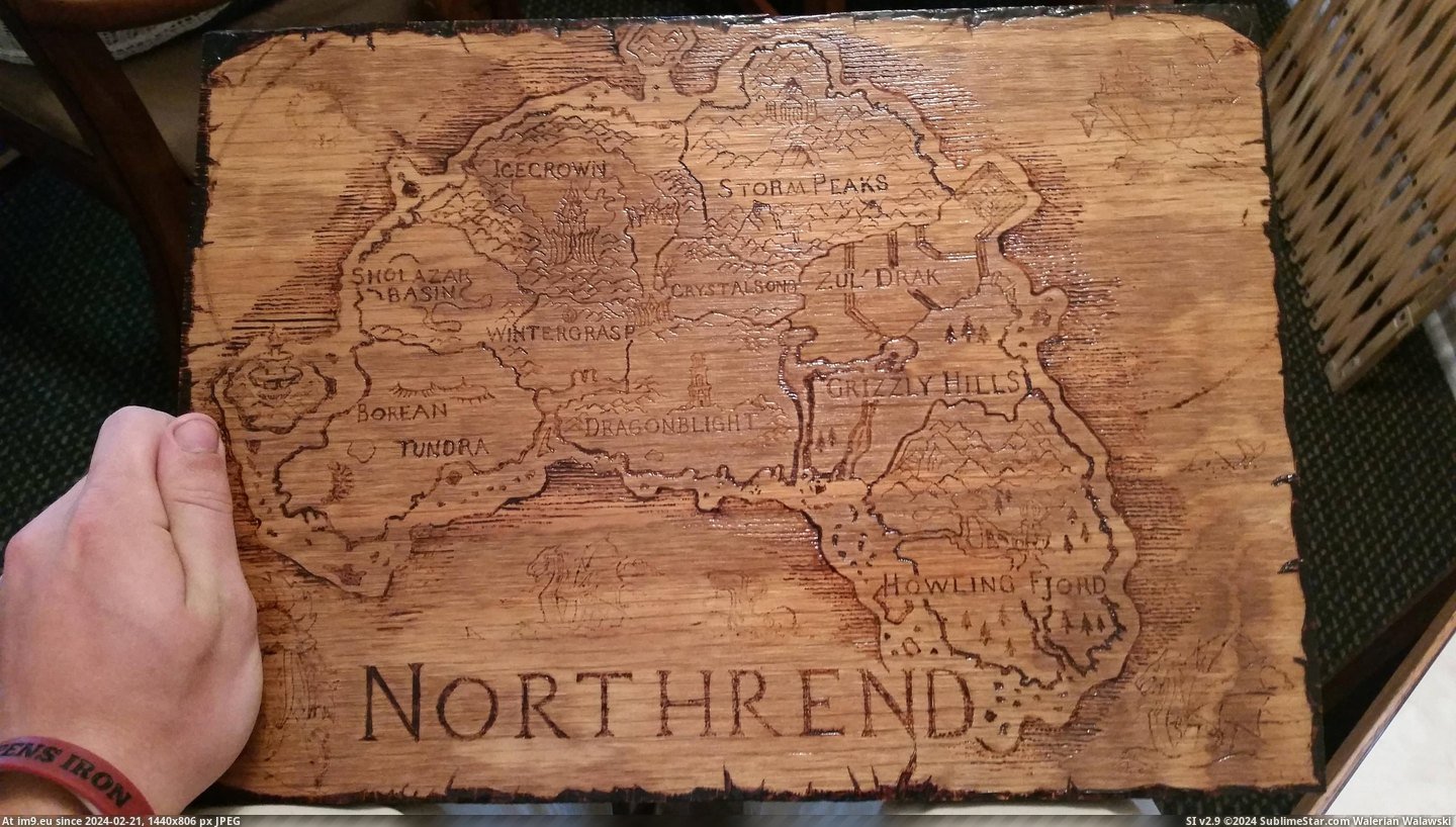#Gaming #Work #Map #Burned #Northrend #Amazing #Wood #Uncle [Gaming] Wood-burned map of Northrend from my uncle, amazing work. Pic. (Image of album My r/GAMING favs))