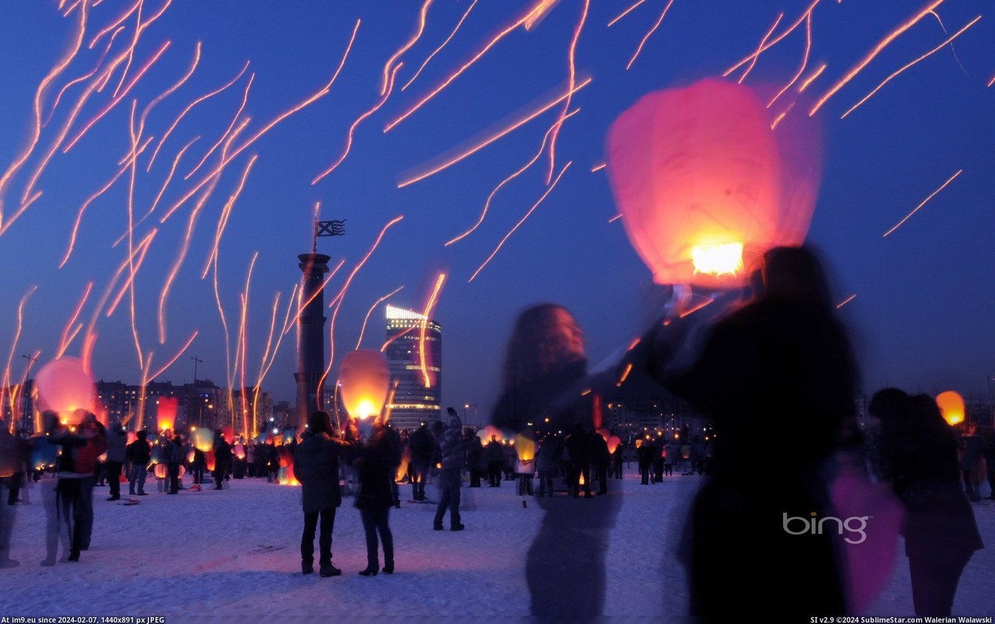 Long-exposure photograph of people launching paper lanterns on International Women's Day, St. Petersburg, Russia (Corbis) 2013-0 (in Best photos of March 2013)