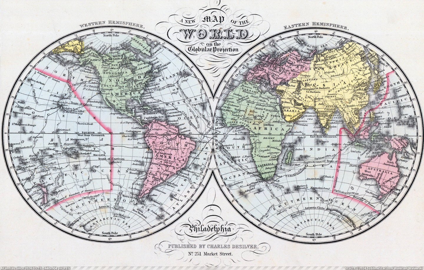 #World #Projection #Globular #Map [Mapporn] A new map of the world on the globular projection (1857) [4000x2522] Pic. (Image of album My r/MAPS favs))