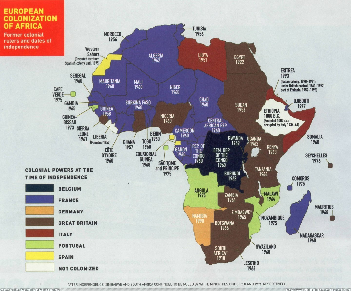 #Africa #Dates #Rulers #Colonial #Independence [Mapporn] Africa - Former colonial rulers and dates of independence [2926x2413] Pic. (Bild von album My r/MAPS favs))