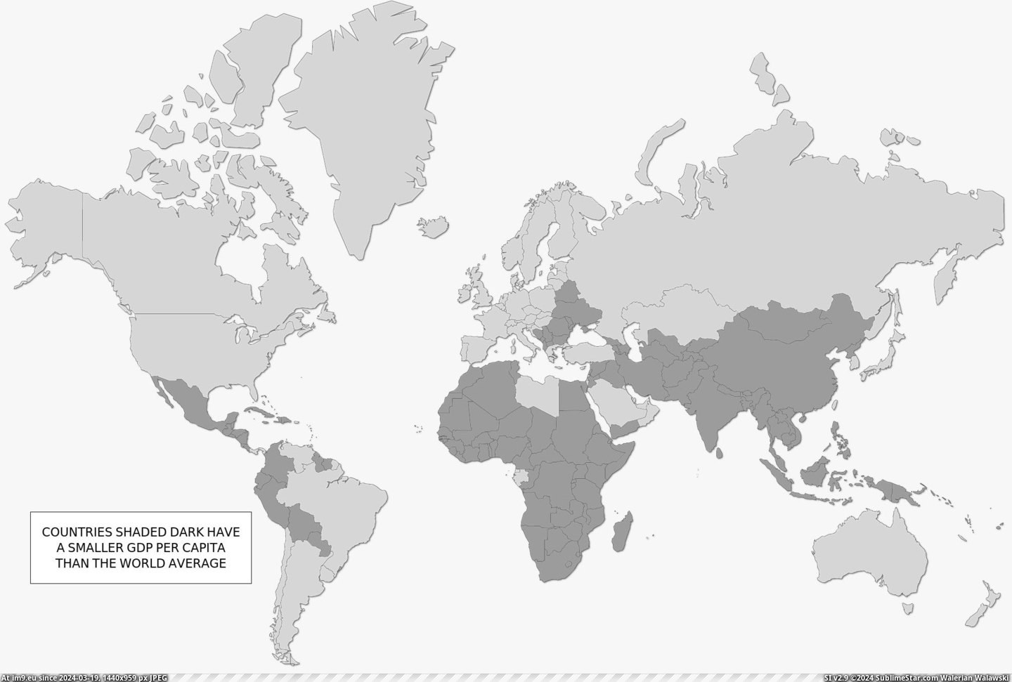 #World #Countries #Capita #Poorer #Richer #Average #Gdp [Mapporn] Countries richer and poorer than the world average (by GDP per capita) [OC] [2006x1348] Pic. (Bild von album My r/MAPS favs))