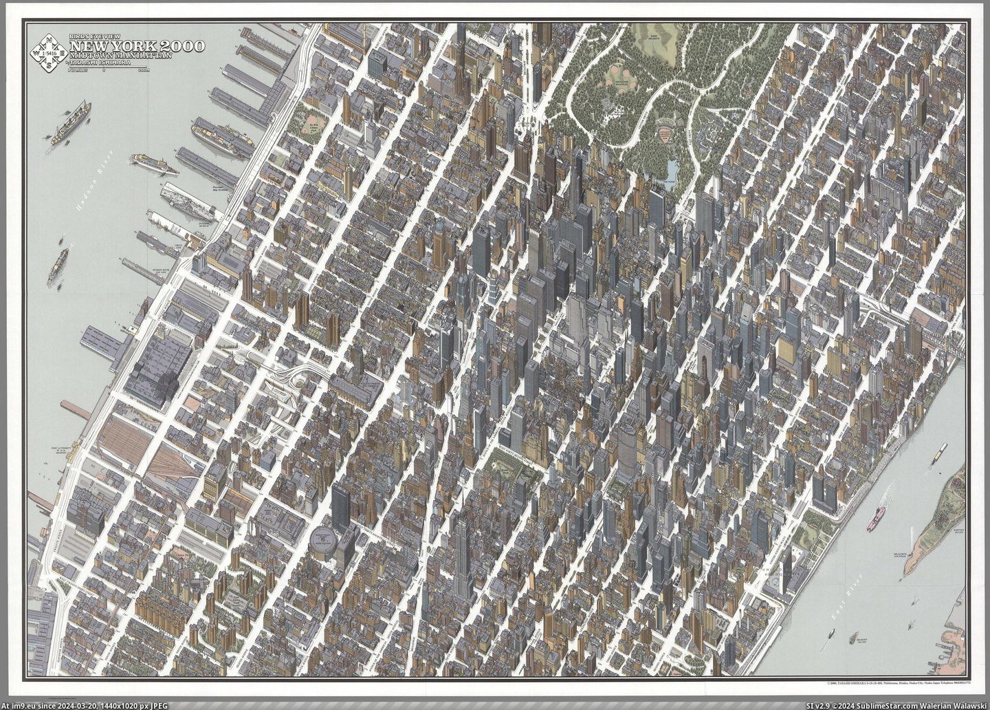 #Drawing  #Manhattan [Mapporn] Drawing of Midtown Manhattan, made by: Tadashi Ishihara (2000)[3686x2624] Pic. (Изображение из альбом My r/MAPS favs))