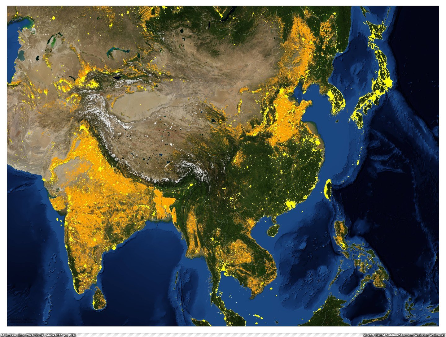 #See #Human #Areas #Cropland #Settled #East #Asia [Mapporn] East Asia - Human Settled Areas (see comments) and Cropland [5000x3750][OC] Pic. (Image of album My r/MAPS favs))
