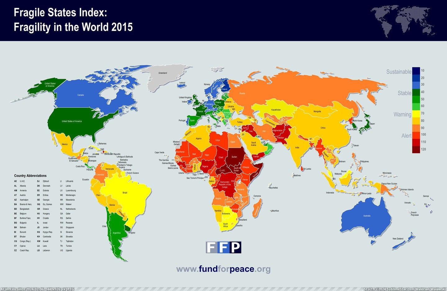#Map #States #Fragile #Index #Heatmap [Mapporn] Fragile States Index 2015 [3264x2112] Pic. (Image of album My r/MAPS favs))