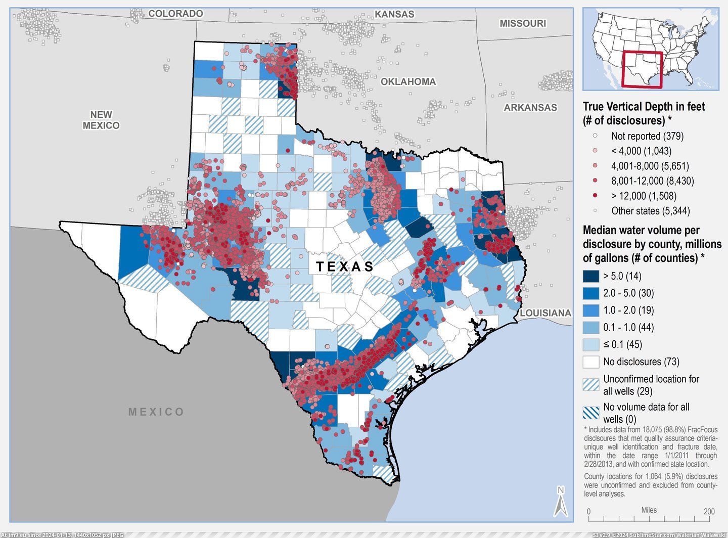 #Water #Texas #Depth #Usage #Wells [Mapporn] Hydraulic fracturing wells in Texas by depth with water usage  [4500x3300] Pic. (Image of album My r/MAPS favs))