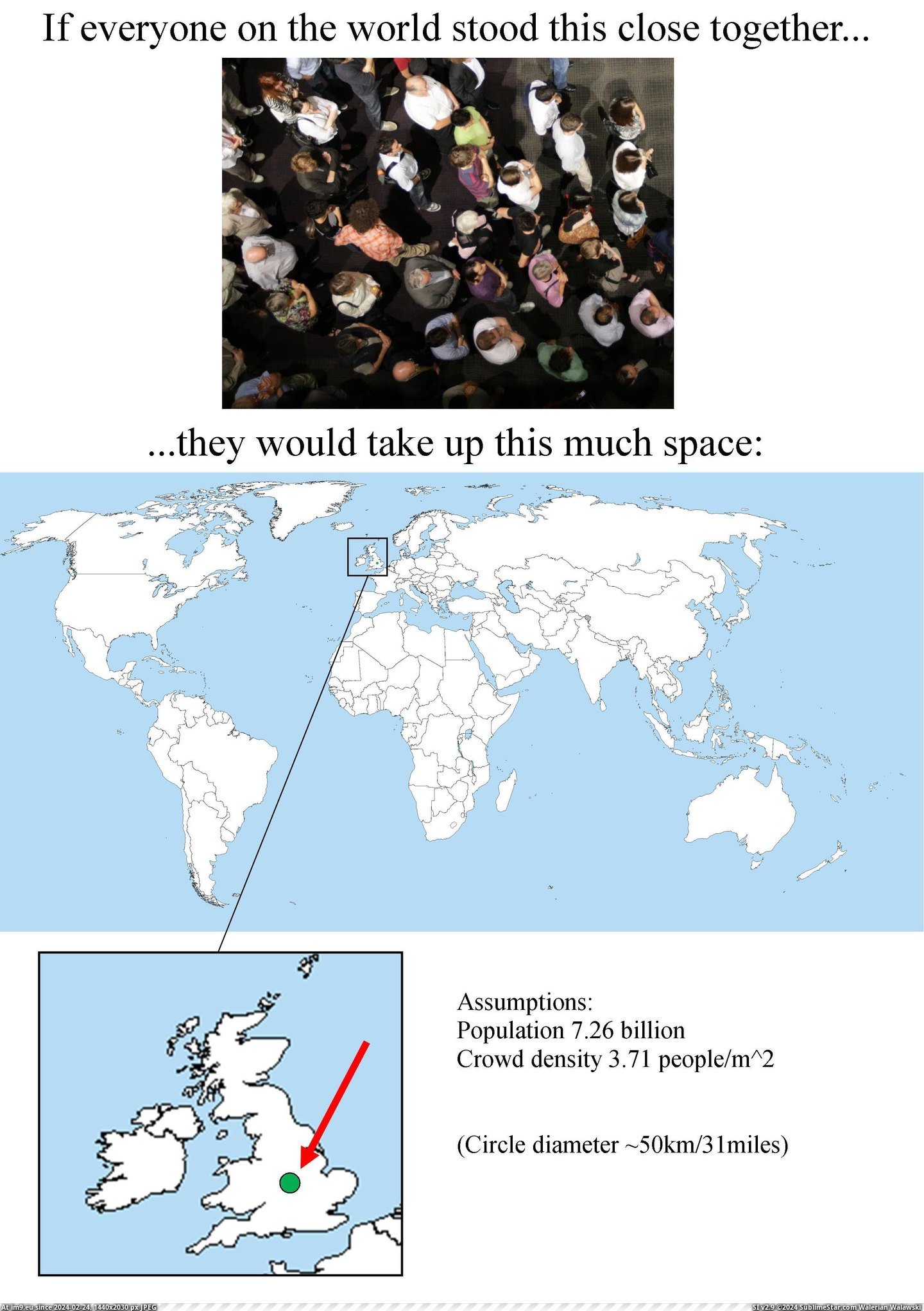 #Space  #Stood [Mapporn] If everyone in the wold stood together they would take up this much space [2480x3508] Pic. (Image of album My r/MAPS favs))