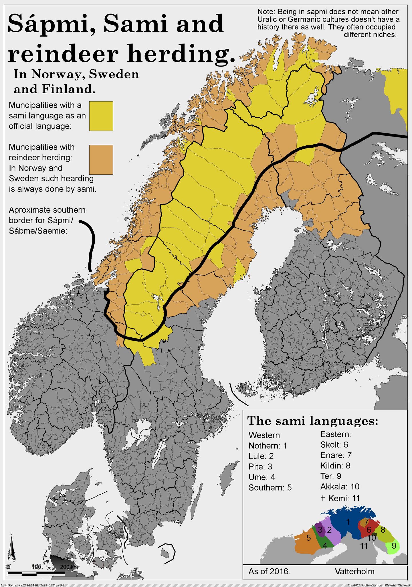 [Mapporn] In honour of the recent Sami National Day, the sami languages in Norway, Sweden and Finland.  [2478x3509] (in My r/MAPS favs)