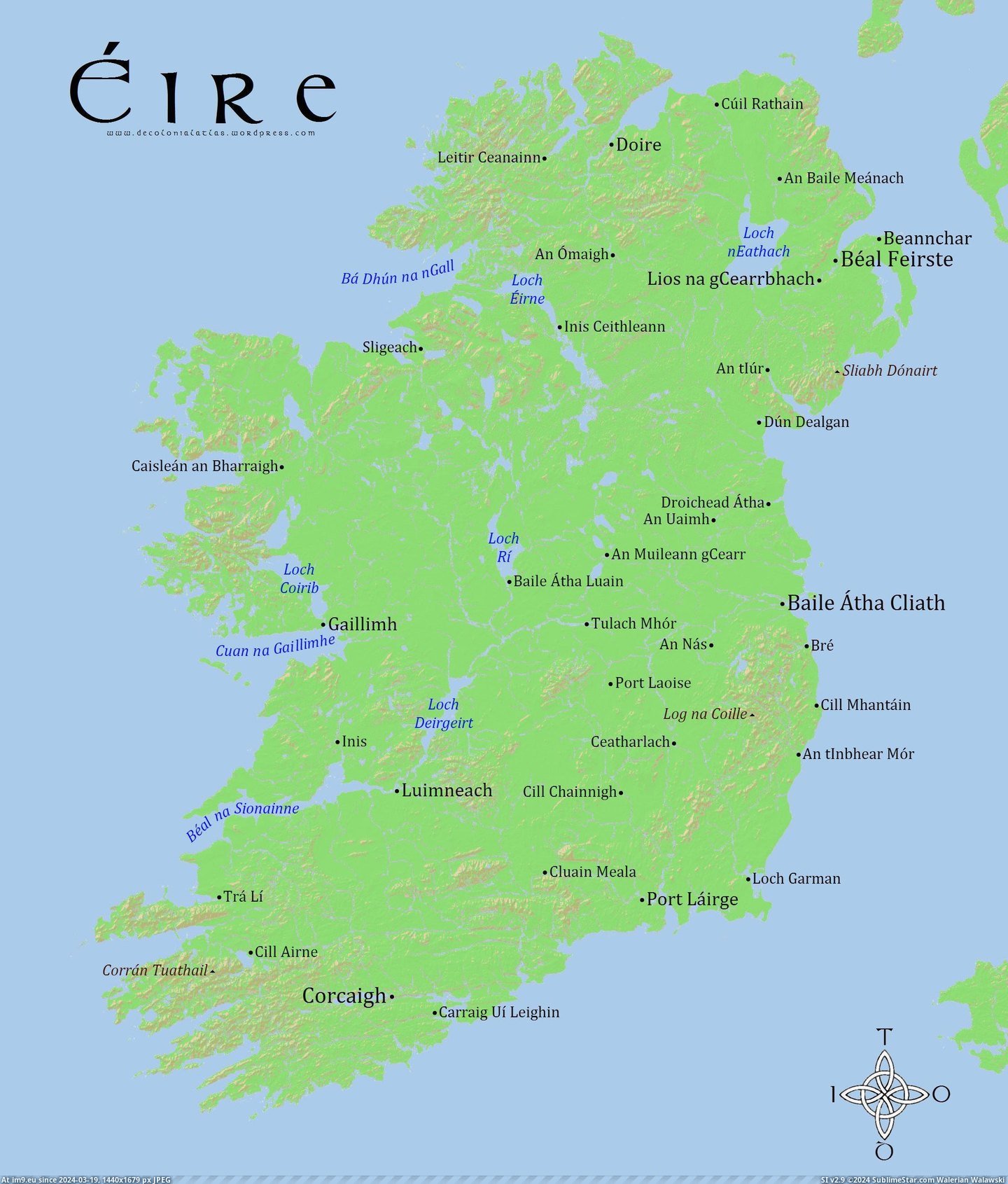 #Ireland #Ire #Irish [Mapporn] Éire (Ireland) in Gaeilge (Irish), Borderless [2240x2625] Pic. (Bild von album My r/MAPS favs))