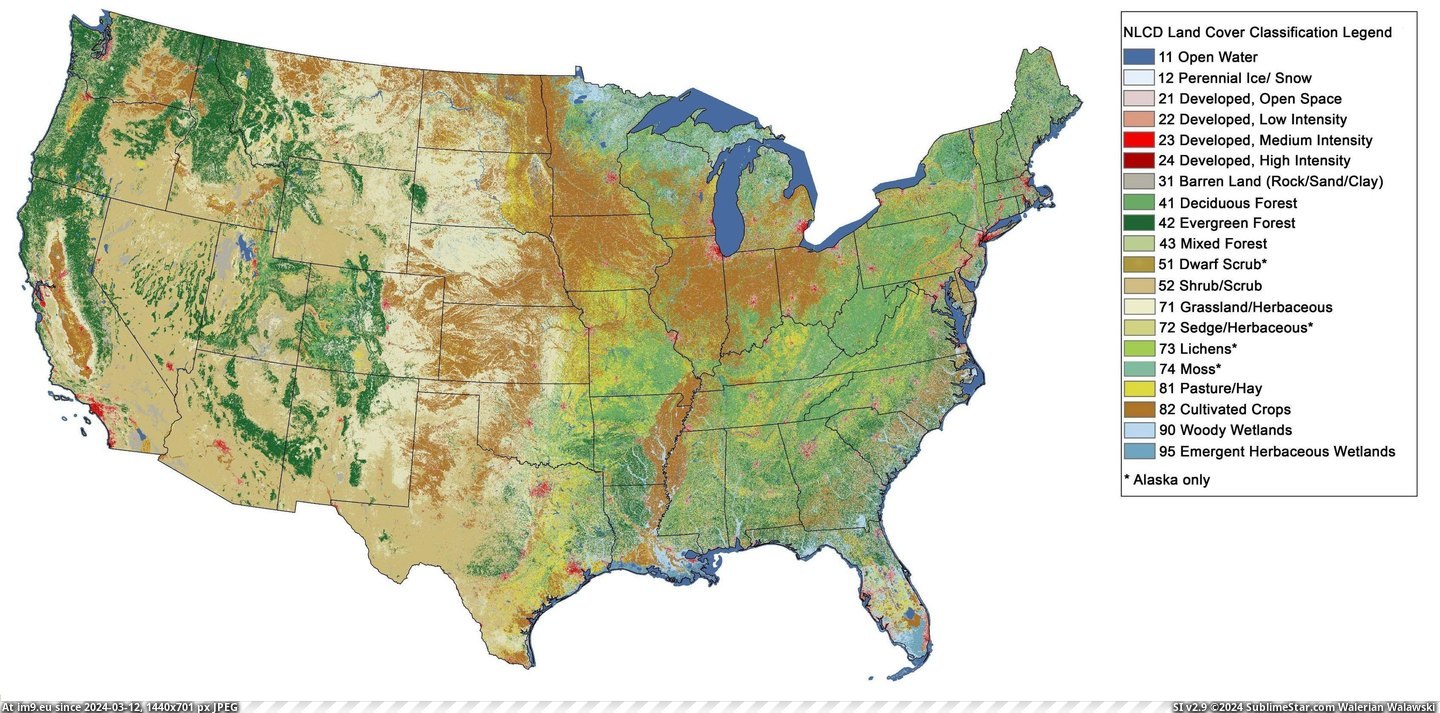 #States #Cover #Contiguous #United #Land [Mapporn] Land Cover of the contiguous United States [3379x1658] Pic. (Image of album My r/MAPS favs))