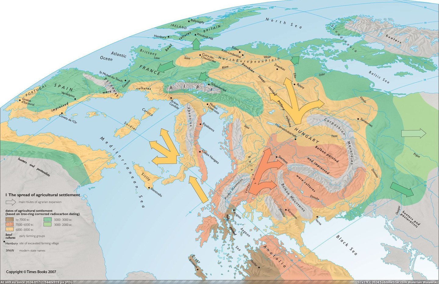 #Europe #Main #Agrarian #Routes #Expansion [Mapporn] Main routes of Agrarian Expansion into Europe, 7000 BC to 2000 BC. [2006×1292] Pic. (Bild von album My r/MAPS favs))