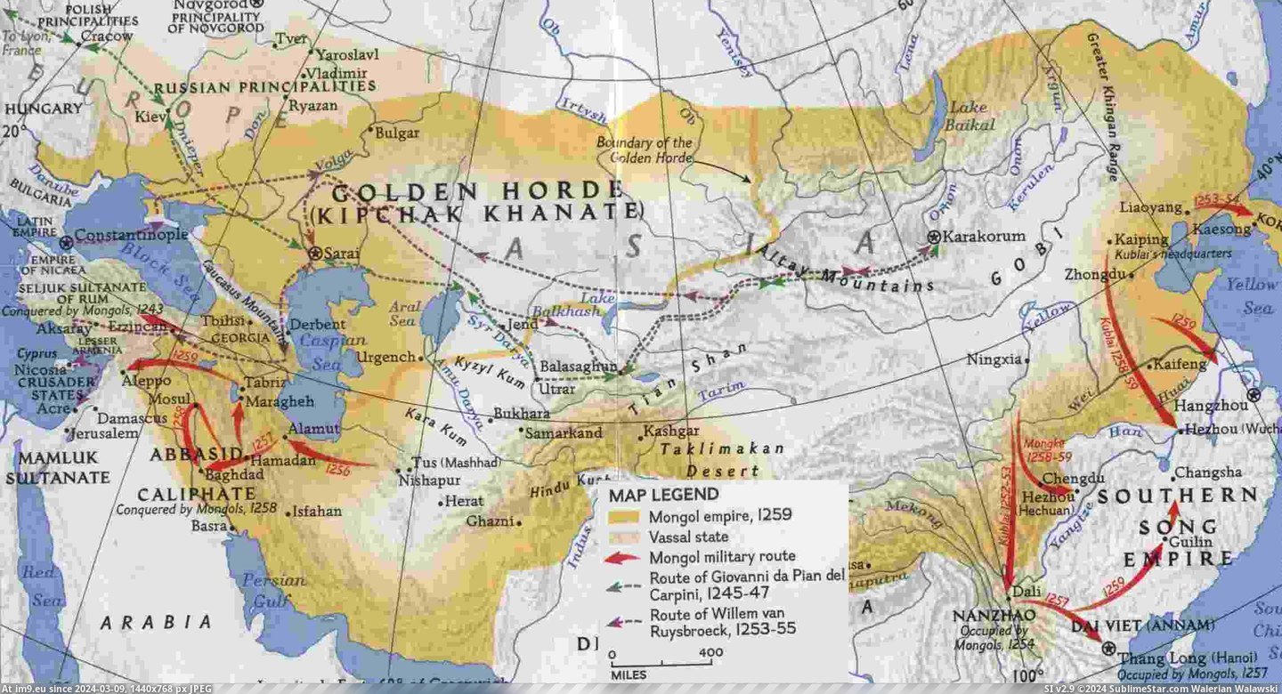 #Map #Mongol #Khan #Empire [Mapporn] Map of the Mongol Empire under Kublai Khan, 1259 AD [2273 × 1225] Pic. (Bild von album My r/MAPS favs))