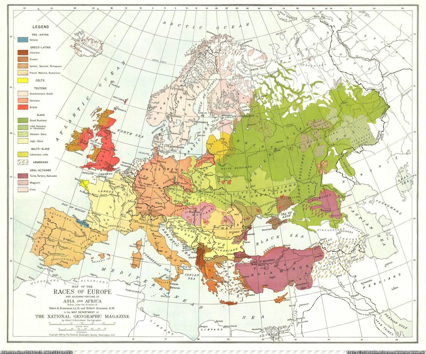 #Map #National #Geographic #Races #Europe #Magazine [Mapporn] Map of the Races of Europe, National Geographic Magazine, 1919. [2017x1669] Pic. (Image of album My r/MAPS favs))