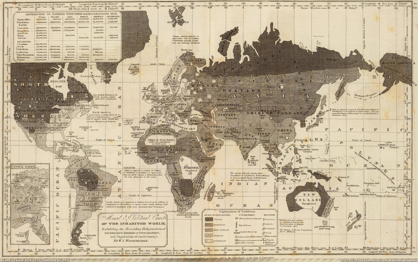#World #Map #Woodbridge #Political #Moral [Mapporn] 'Moral & Political map of the World', made in 1821 by William C. Woodbridge [5540x3436] Pic. (Obraz z album My r/MAPS favs))