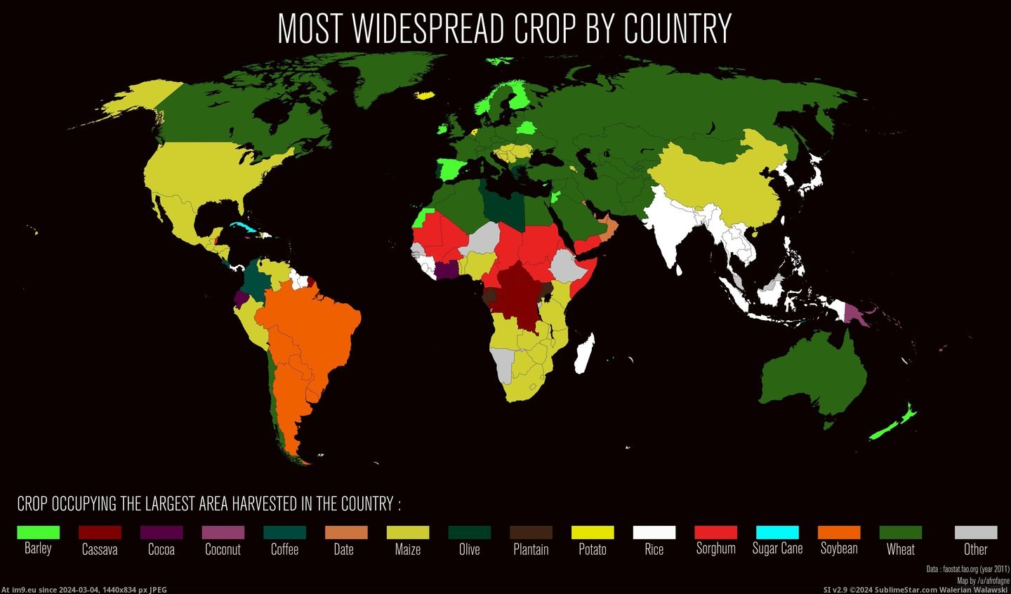 #Country #Widespread #Crop [Mapporn] Most widespread crop by country. [6000x3500] [OC] Pic. (Bild von album My r/MAPS favs))