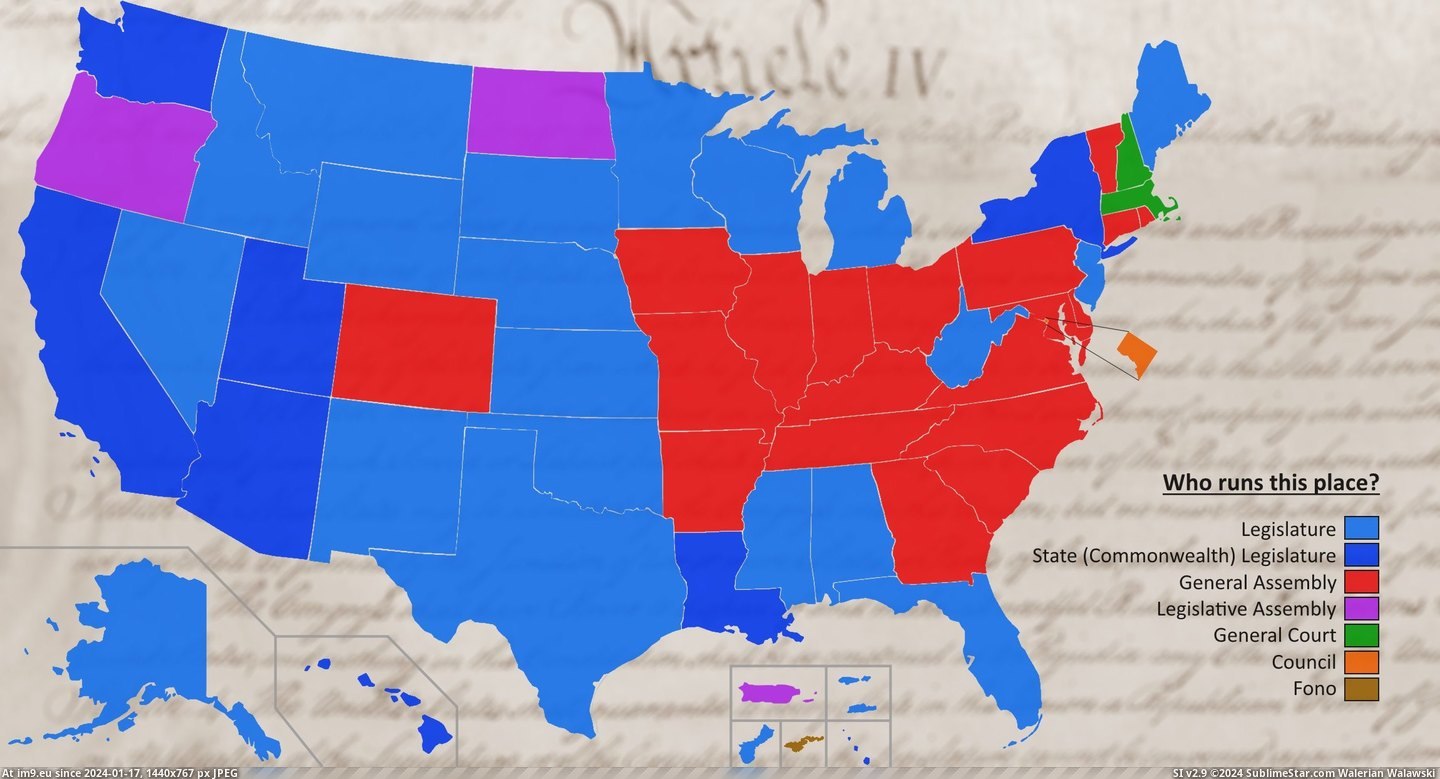#State #United #Names #States [Mapporn] Names of state legislatures in the United States  [808x434] Pic. (Obraz z album My r/MAPS favs))