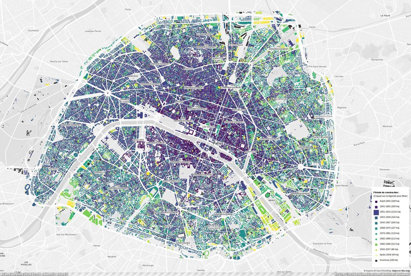 [Mapporn] Paris buildings, by construction date [2294x1537] (in My r/MAPS favs)