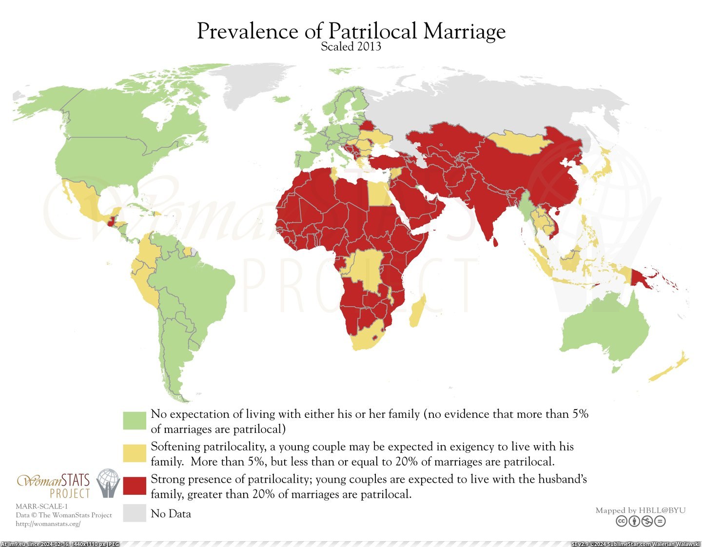 #World  #Marriage [Mapporn] Patrilocal marriage across the world [6600x5100] Pic. (Image of album My r/MAPS favs))
