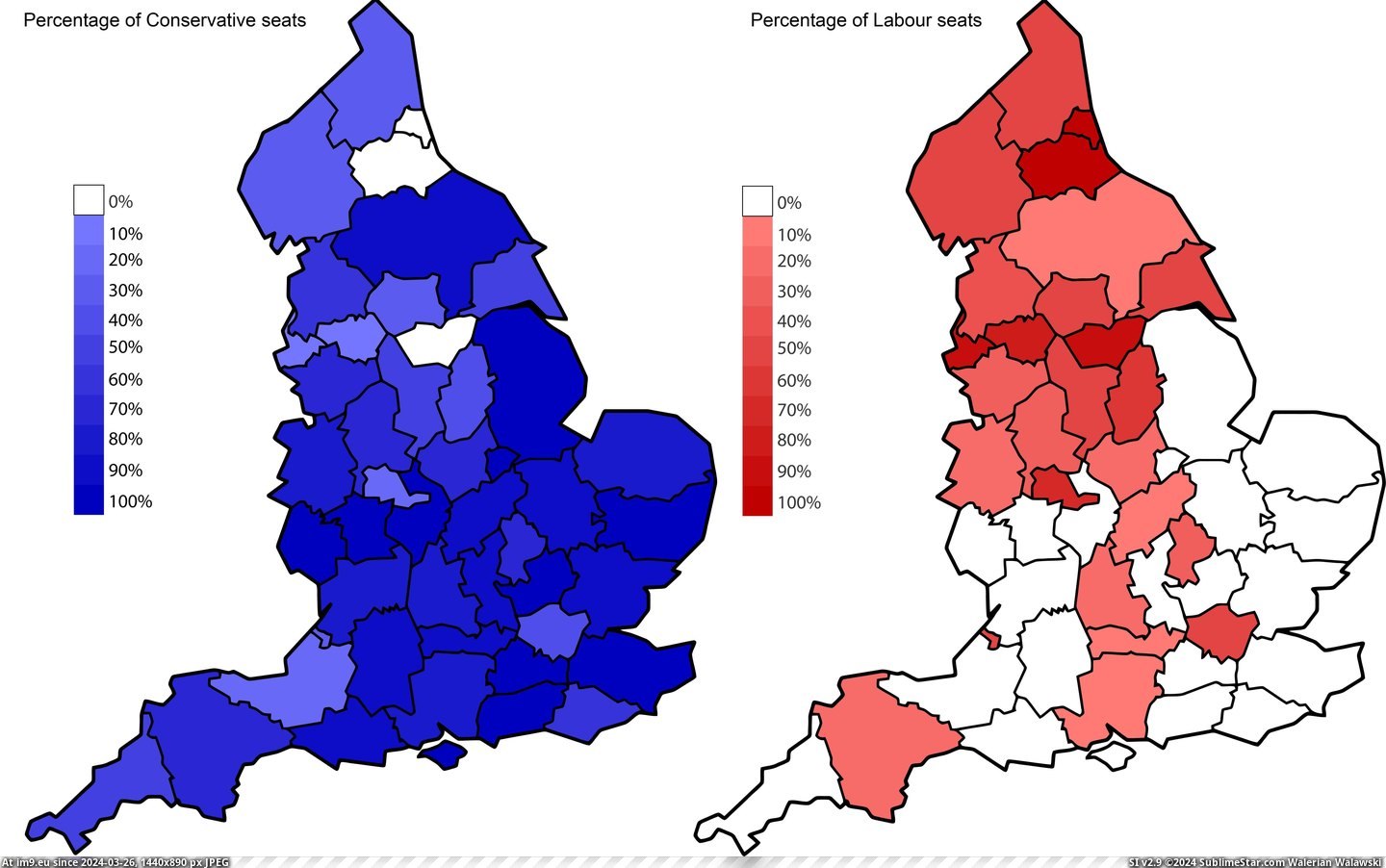 #English #Percentage #Conservative #7348x4554 #Labour #Counties #Seats [Mapporn] Percentage of Labour-Conservative seats in English Counties [OC] [7348x4554] Pic. (Bild von album My r/MAPS favs))
