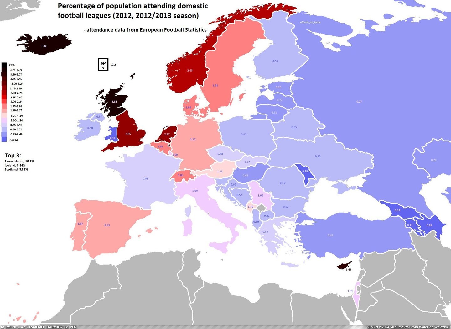 #Europe #Population #Football #2100x1525 #Domestic #Leagues #Watching #Percentage #Soccer [Mapporn] Percentage of population watching domestic football-soccer leagues in Europe. [2100x1525] Pic. (Obraz z album My r/MAPS favs))