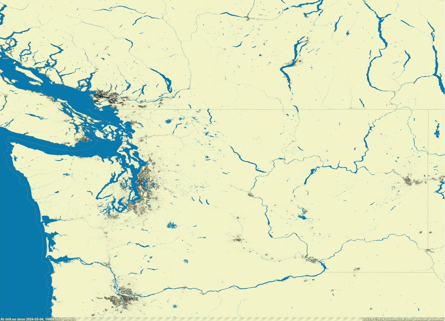 #Part #Map #State #Washington #Columbia #Dot #Idaho #Population #British #Oregon [Mapporn] Population Dot Map of Washington State (and a part of Idaho, Oregon, and British Columbia) [OC] [4367x3127] Pic. (Image of album My r/MAPS favs))