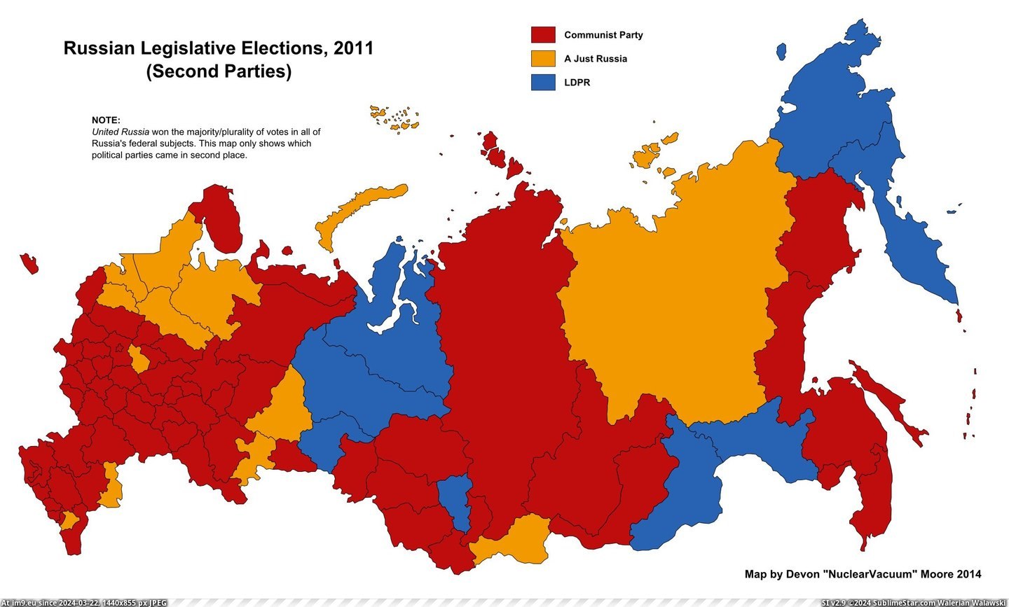 #Place #Russian #Parties #Legislative #Election #Notes [Mapporn] Second Place Parties in the 2011 Russian Legislative Election (Notes in Comments) [OC] [2300x1377] Pic. (Image of album My r/MAPS favs))