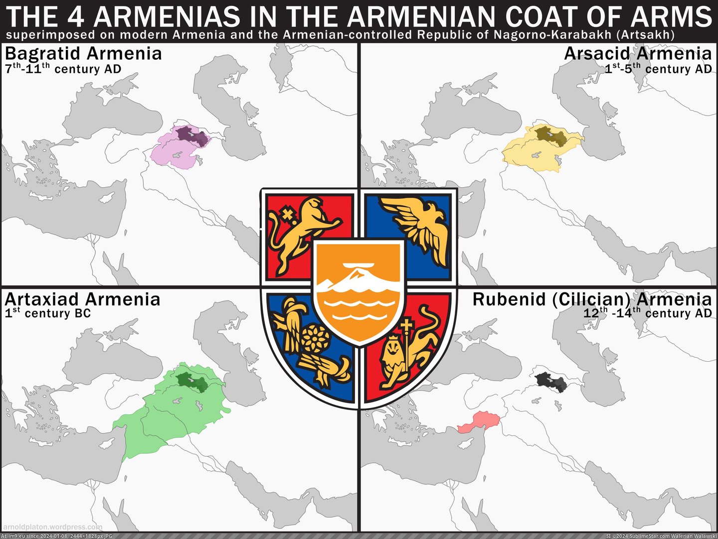 #States #Arms #Armenia #Superimposed #Coat #Armenian [Mapporn] The 4 Armenian states referenced in the Coat of Arms of Armenian (superimposed on Armenia and the unrecognized Nagorno Pic. (Image of album My r/MAPS favs))