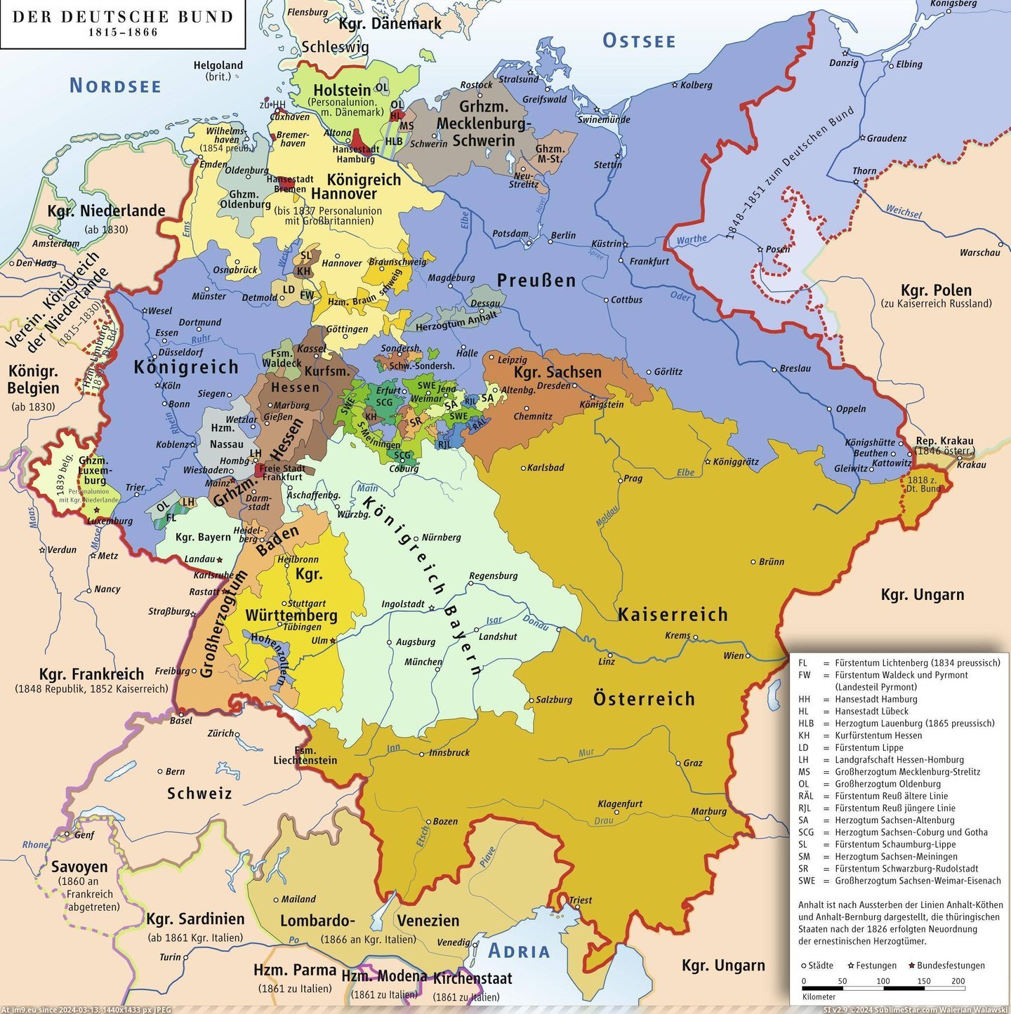  #German  [Mapporn] The German Confederation from 1815 to 1866 [2362x2362] Pic. (Obraz z album My r/MAPS favs))