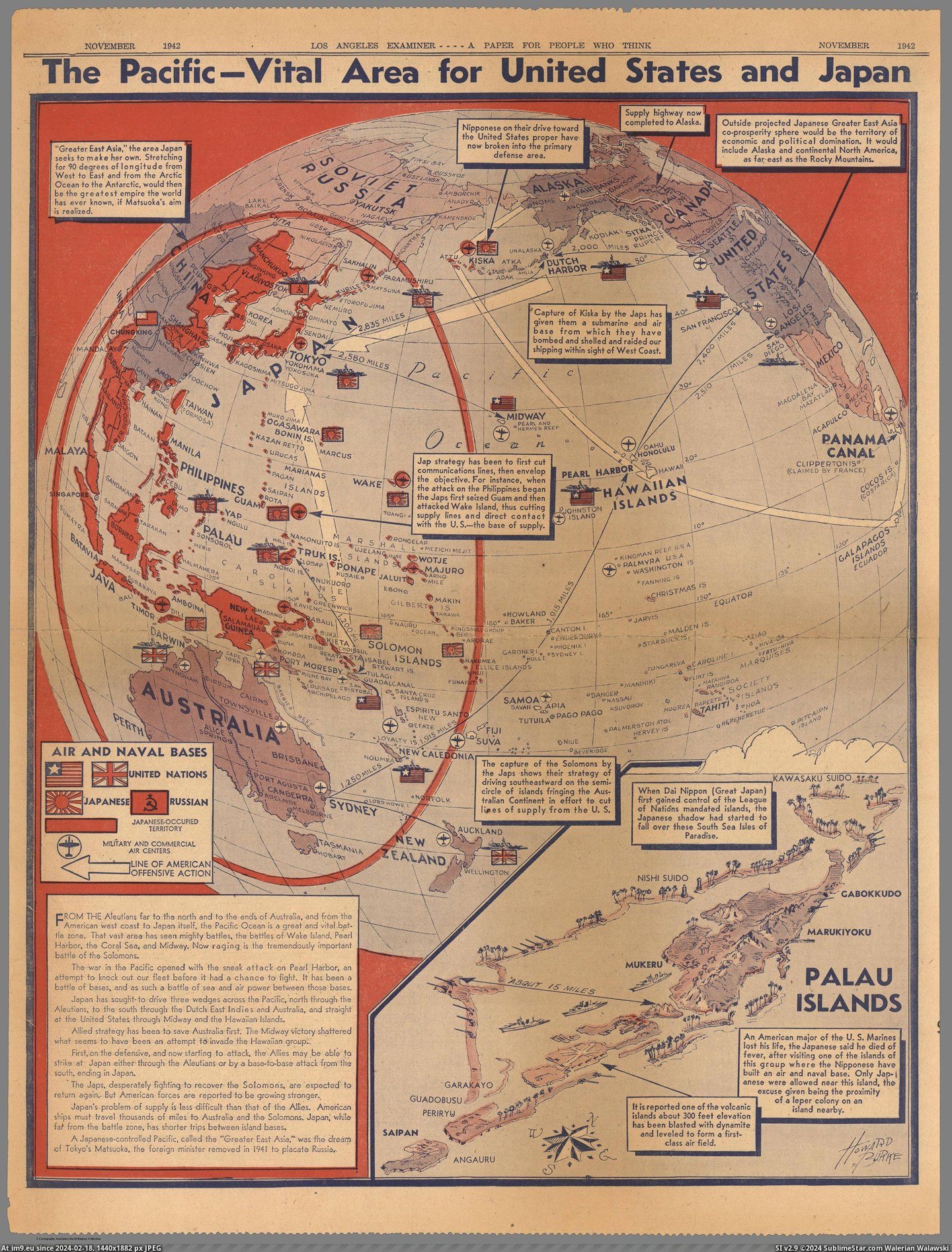 #States #Japan #United #Los #Published #Vital #Examiner #Area #Angeles #Pacific #November [Mapporn] 'The Pacific - Vital Area for United States and Japan.' Published in the Los Angeles Examiner in November 1942, made b Pic. (Image of album My r/MAPS favs))