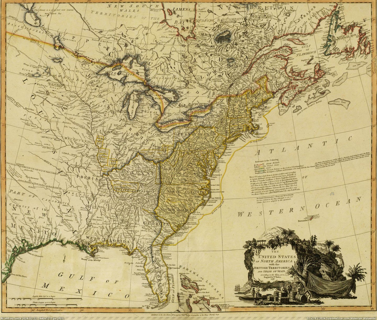 #North #States #America #Spain #Territories #United #British [Mapporn] The United States of North America with the British territories and those of Spain (1796) [4968×4191] Pic. (Изображение из альбом My r/MAPS favs))