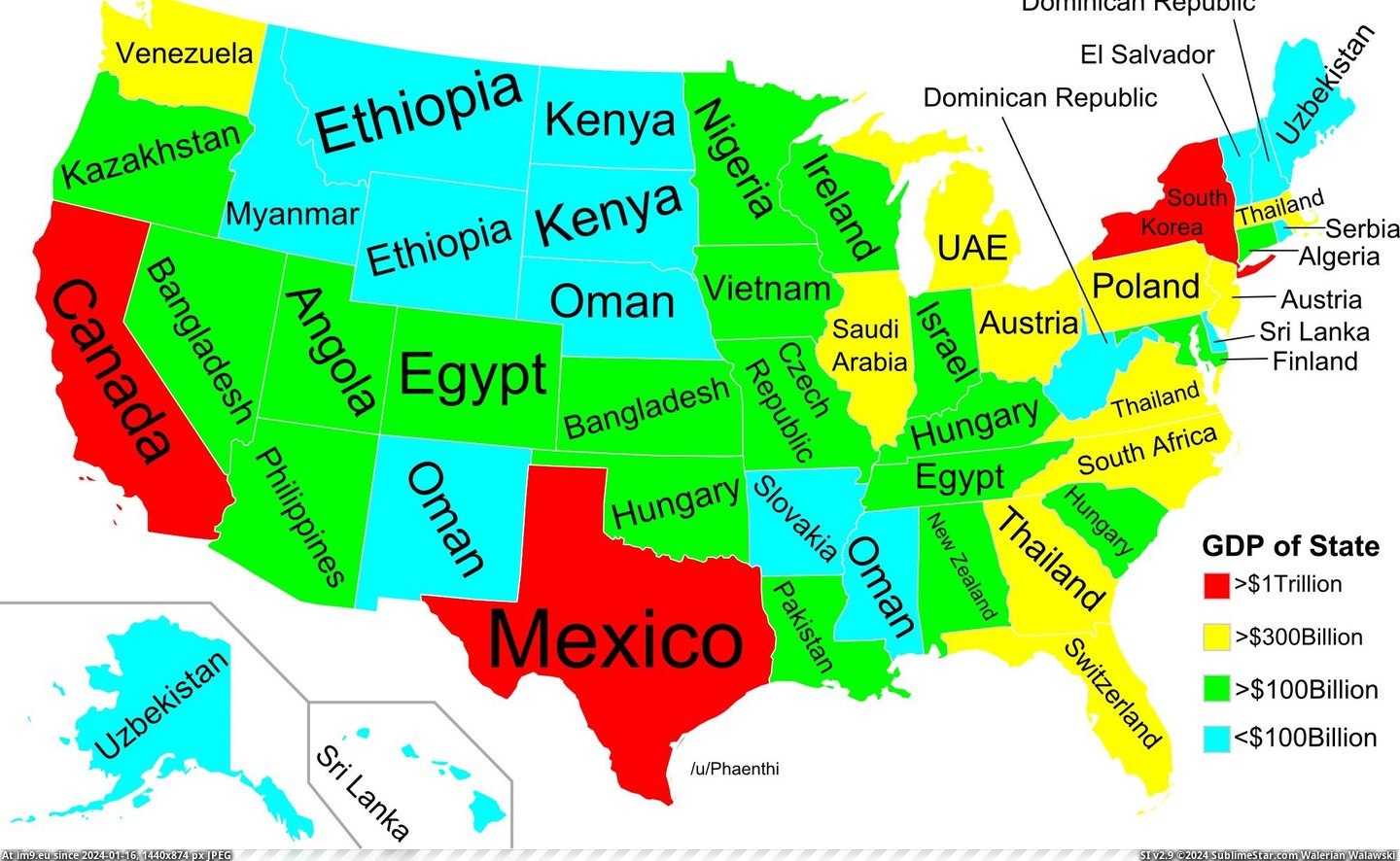 #States #Gdp #Similar #Countries [Mapporn] US States as Countries with Similar GDP [OC] [2001x1227] Pic. (Obraz z album My r/MAPS favs))
