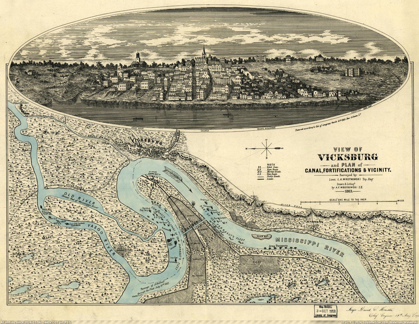 #Plan #Vicinity #Canal [Mapporn] View of Vicksburg and plan of the canal, fortifications and vicinity, L.A. Wrotnowski, 1863. [6552x5024] Pic. (Изображение из альбом My r/MAPS favs))