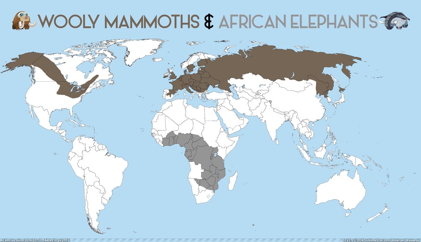 #African #Wooly #Mammoths #Elephants [Mapporn] Wooly Mammoths & African Elephants [OC] [4460x2545] Pic. (Obraz z album My r/MAPS favs))