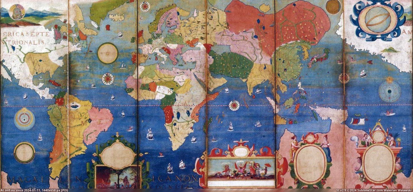 #Japanese #World #Century #17th #Folding #Map #Screen [Mapporn] World Map, 17th century Japanese folding screen [2201x1018] Pic. (Obraz z album My r/MAPS favs))