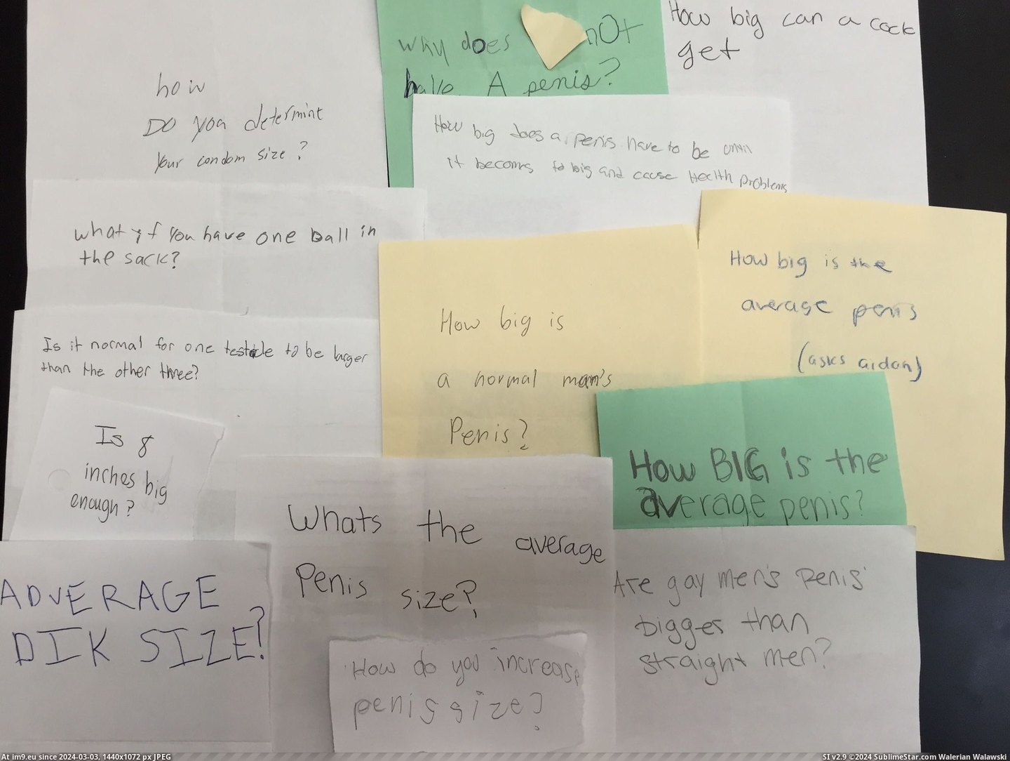 #Sex #Years #Graders #9th #Questions #Anonymous [Mildlyinteresting] This is a sampling from three years of 9th-graders' anonymous sex ed questions to me. 5 Pic. (Image of album My r/MILDLYINTERESTING favs))