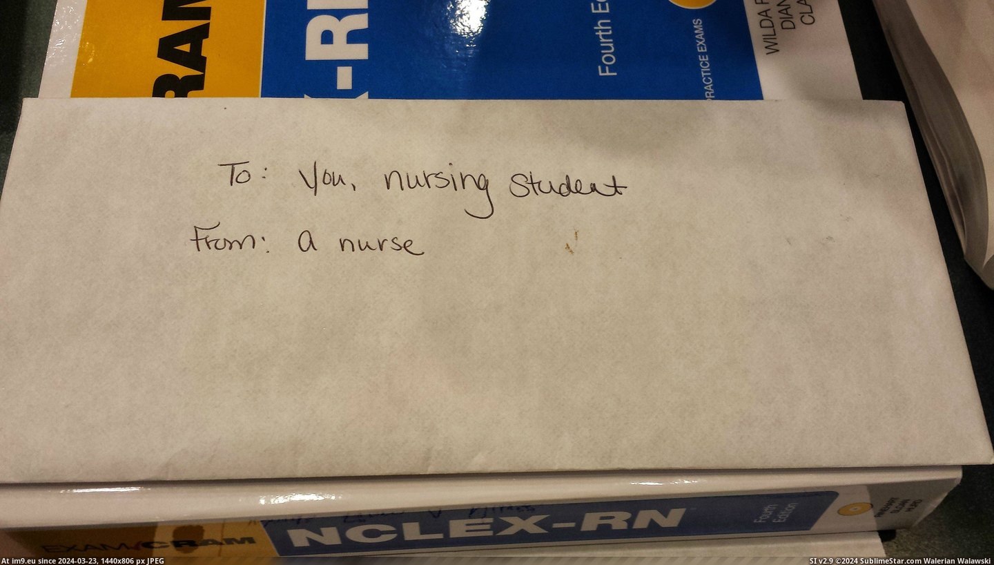 #For #Girlfriend #Book #Envelope #Nursing #Tucked #Exam #Studying #License [Pics] My girlfriend is studying for her nursing license exam and found this envelope tucked in a book at B&amp;N [X-post fr Pic. (Bild von album My r/PICS favs))